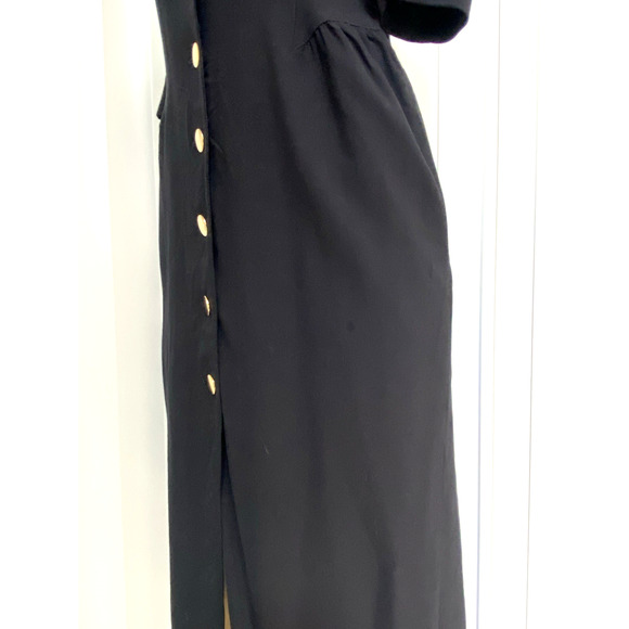 Escada Sheath Shirt Dress Short Sleeve Wool Gold Button Down Black 40 10 Vintage - Picture 6 of 8